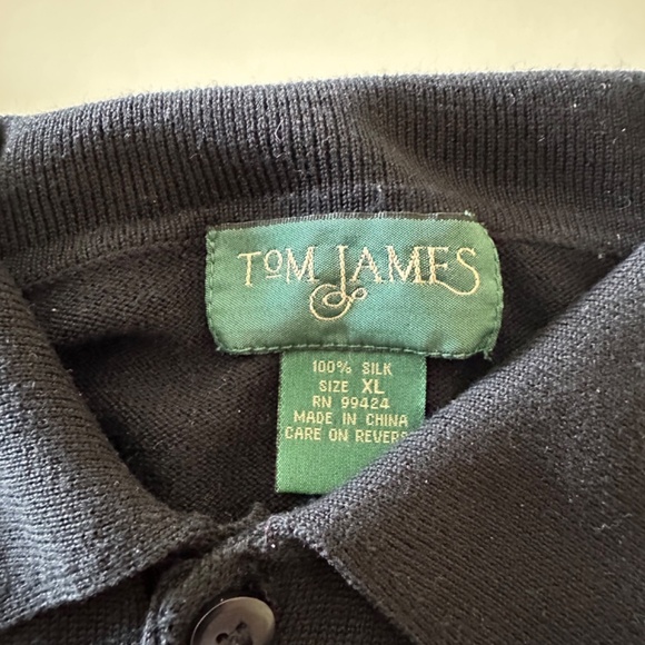 ELEGANT 100% (TRUE) BLACK SILK POLO BY TOM JAMES-EUC/XL - Picture 9 of 9